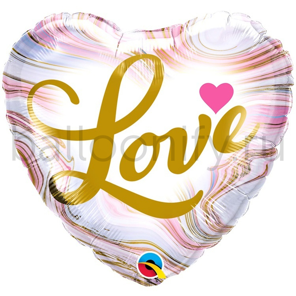 Фольгированная фигура, сердце, Сердце LOVE мрамор агат фэшн,18"/45CM