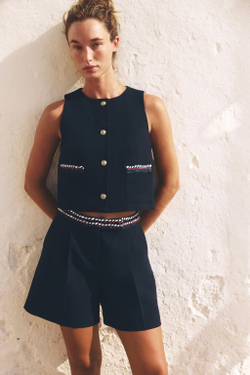 ZARA ЖИЛЕТ С ОТДЕЛКОЙ, МОРСКОЙ СИНИЙ