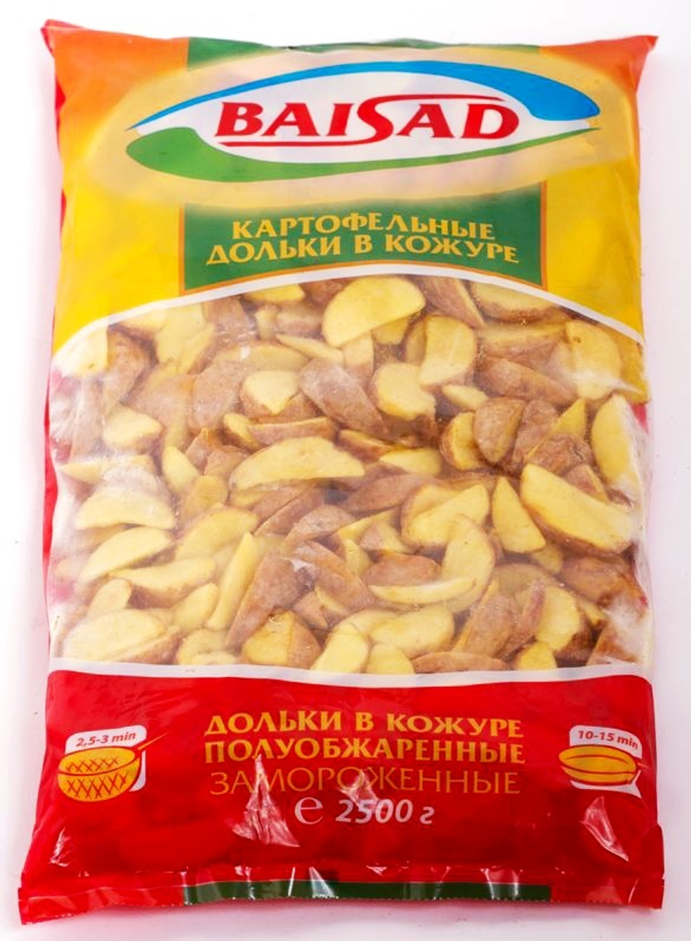 Картофельные дольки в кожуре без специй Байсад замороженные / Коробка 10кг