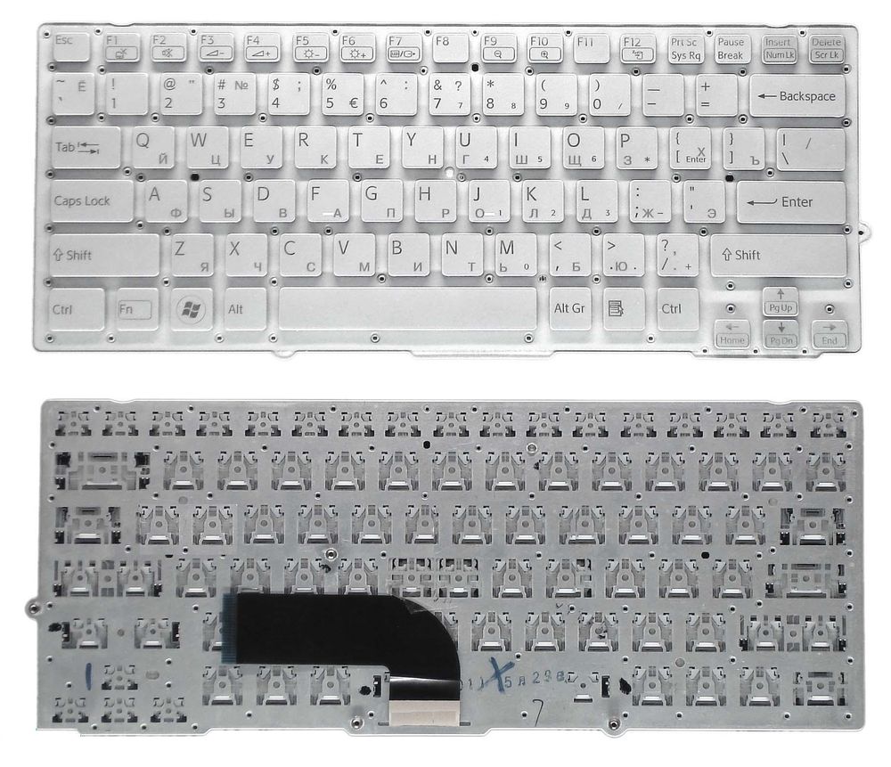 Клавиатура для ноутбука Sony Vaio VPC-SD, VPC-SB Series (Плоский Enter. Серебристая, без рамки)