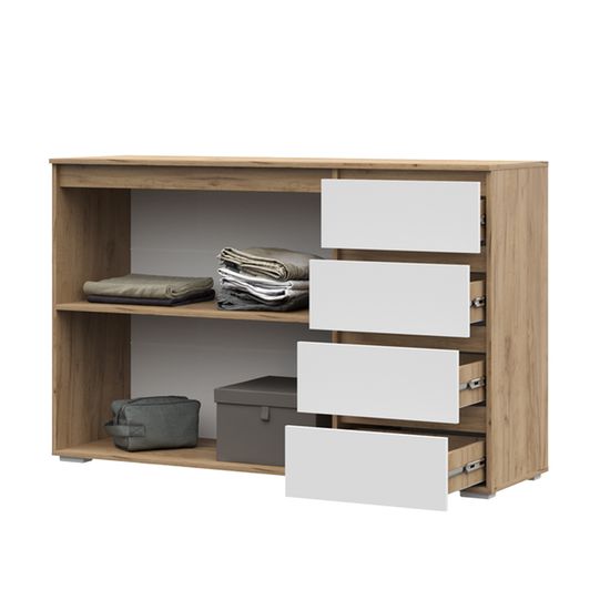 ХЕЛЕН КМ 06 Комод 4 ящикаФасад СЕРЫЙ ГРАФИТ 0162/Корпус ДУБ КРАФТ ЗОЛОТО