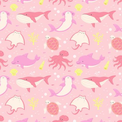 Морские животные на розовом