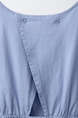 ZARA КОМБИНЕЗОН ИЗ СМЕСОВОГО ЛЬНА С ЗАВЯЗКАМИ, СИНИЙ