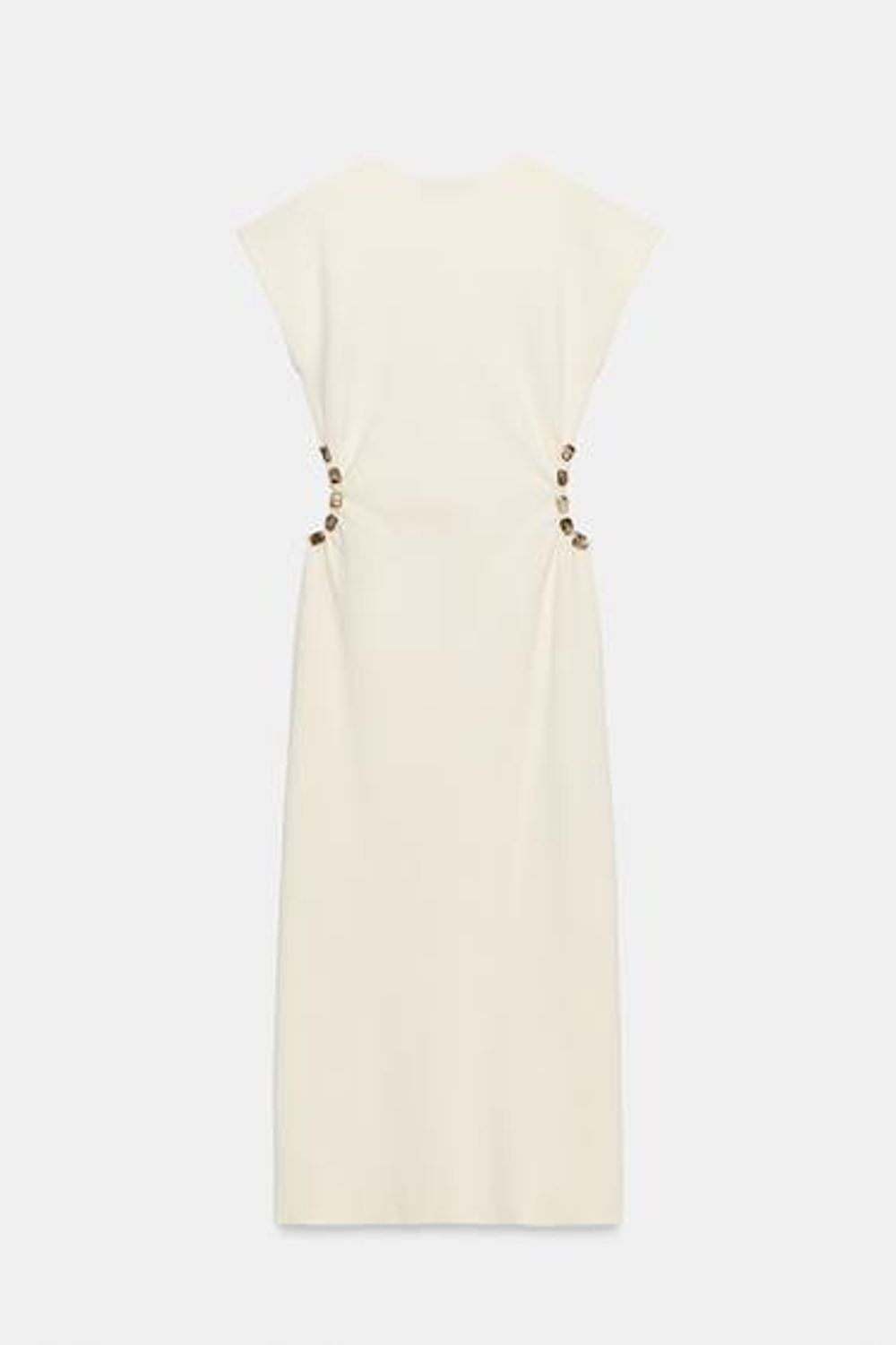 ZARA ТРИКОТАЖНОЕ ПЛАТЬЕ С ВЫРЕЗАМИ И БУСИНАМИ, ЭКРЮ