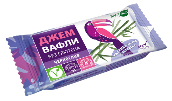 Вафли. Безглютеновые. Чернослив без сахара, 21 гр (шоубокс 10 шт)