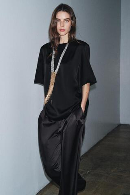 ZARA ТОП С ПОДПЛЕЧНИКАМИ ZW COLLECTION, ЧЕРНЫЙ