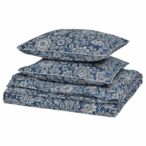 Комплект постельного белья IKEA GLESSTARR (ГЛЕССТАРР), Двуспальный, Синий с рисунком, 240x220, 50x80 см