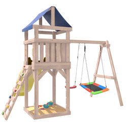 Детская площадка неокрашенная Сlassic с качелями лодочка и прямоугольным гнездом Лодка IgroWoods для улицы и дачи