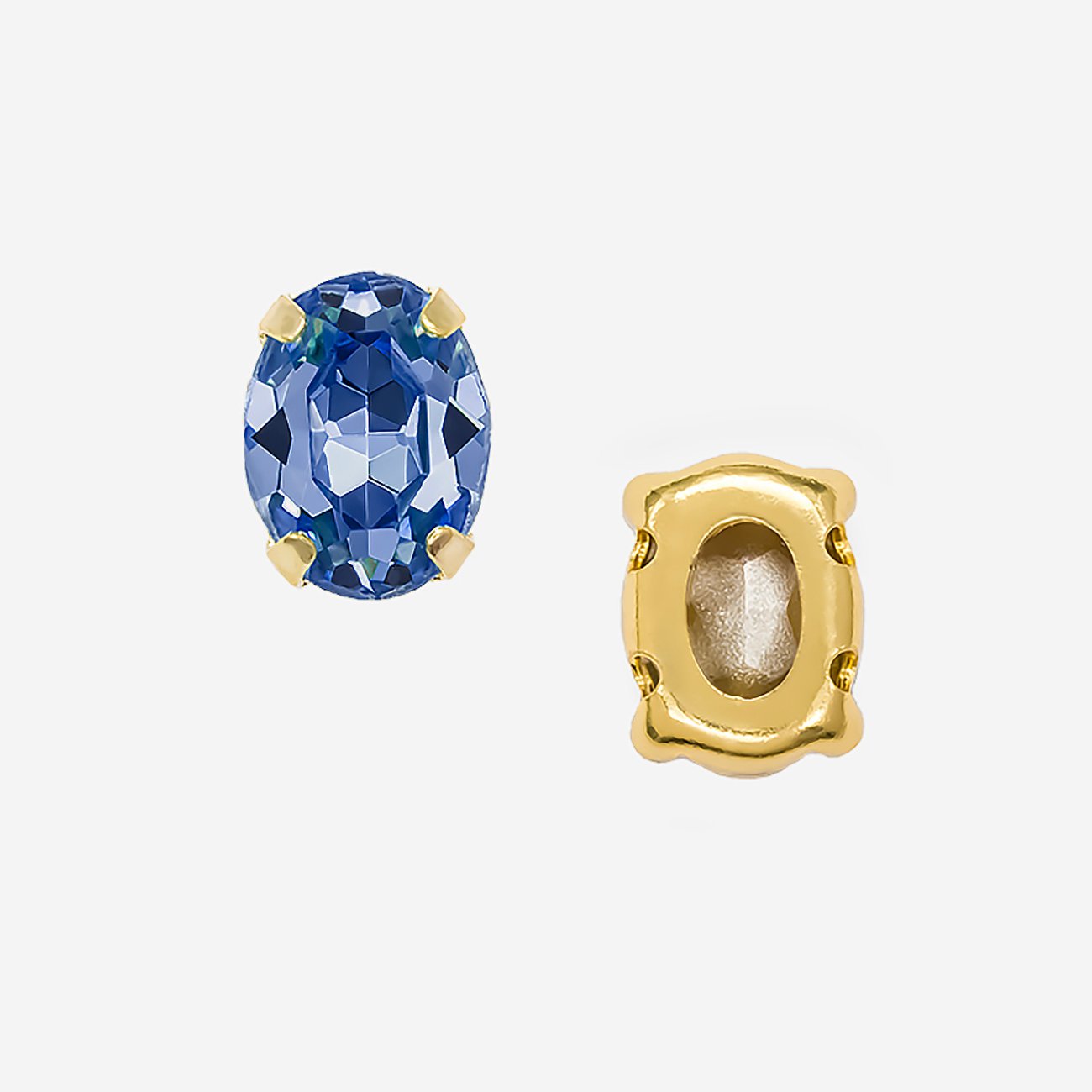 Кристалл Овал (Oval Fancy Stone) в цапах, оттенок "Сапфир"/"Sapphire", 8*6мм, позолота