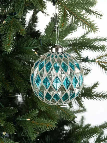 Винтажный стеклянный шар Драгоценные грани - Лазурь 10 см., 1 шт., Karlsbach (13138)