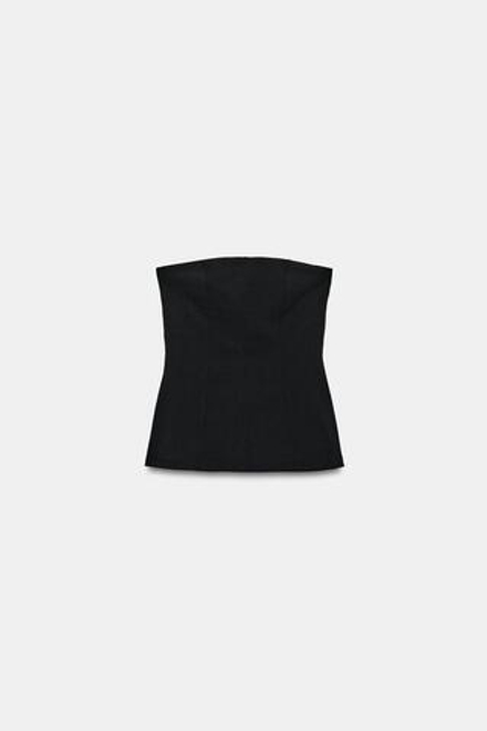 ZARA ЭЛАСТИЧНЫЙ ТОП БЕЗ БРЕТЕЛЕЙ С РАЗРЕЗАМИ, ЧЕРНЫЙ