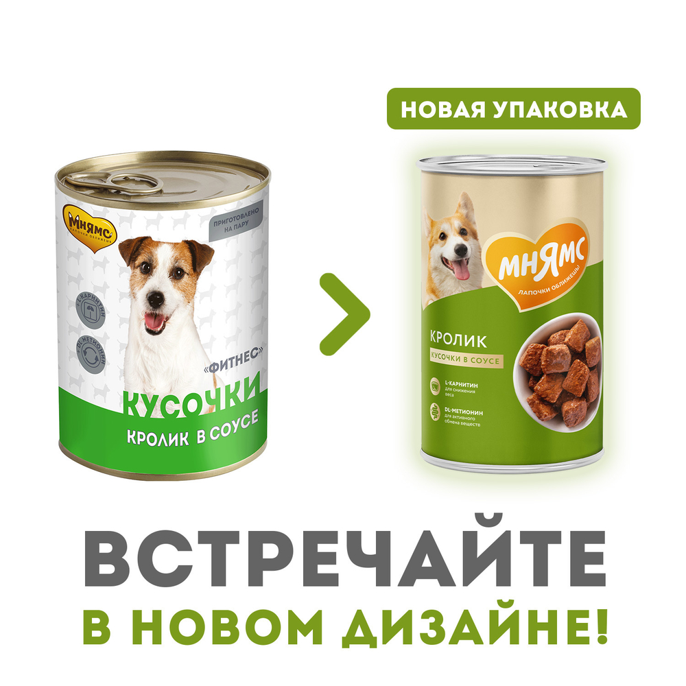 Влажный корм Мнямс Кусочки в соусе с кроликом для собак всех пород «ФИТНЕС» 400 г