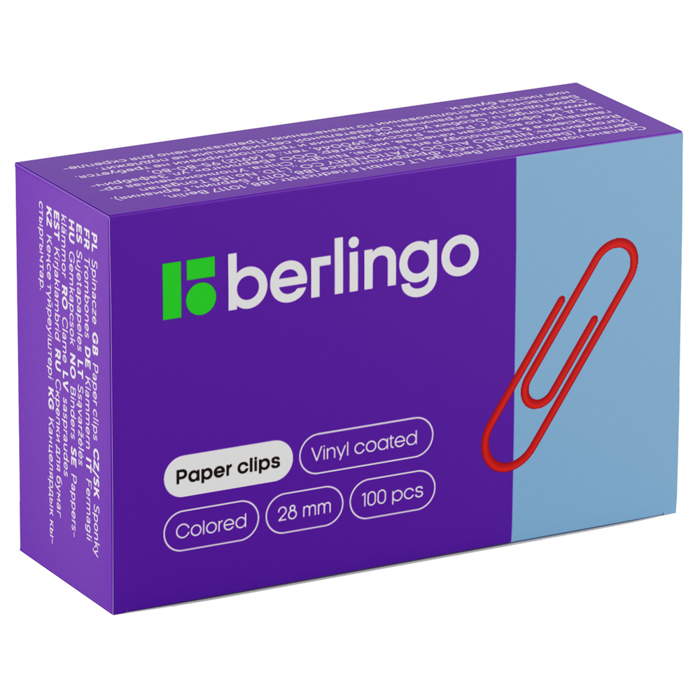 Скрепки 28мм, 100шт., цветные, карт. упаковка, Berlingo