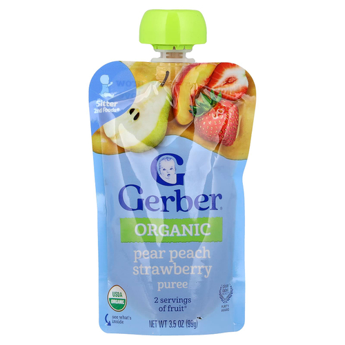 Gerber, Органическое пюре, 2nd Foods®, груша, персик, клубника, 99 г (3,5 унции)