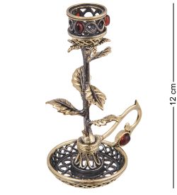 Народные промыслы AM-4133 Подсвечник «Роза Чайная» (латунь, янтарь)