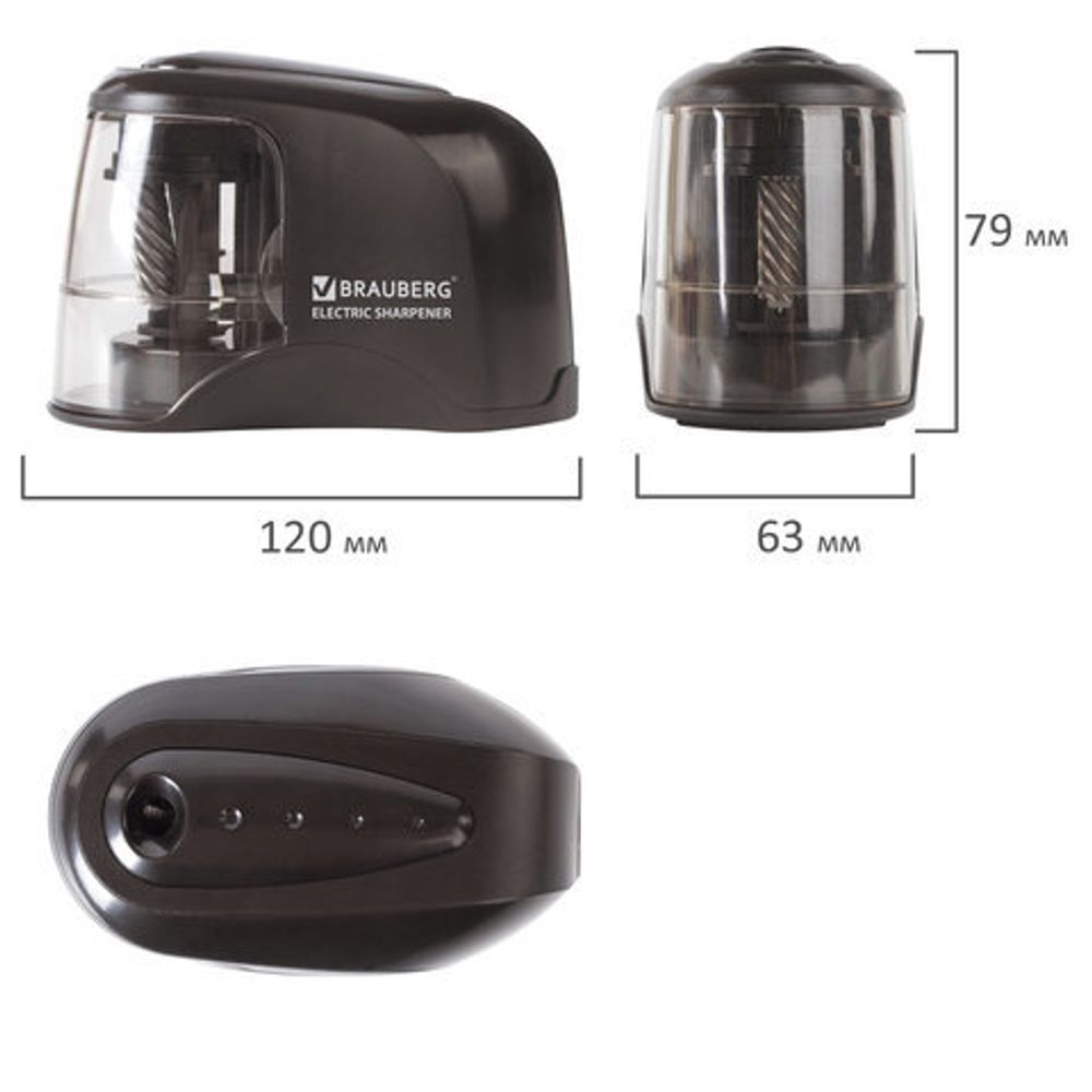 Точилка электрическая BRAUBERG "JET", питание от 4 батареек АА, спиралевидное лезвие, 228426
