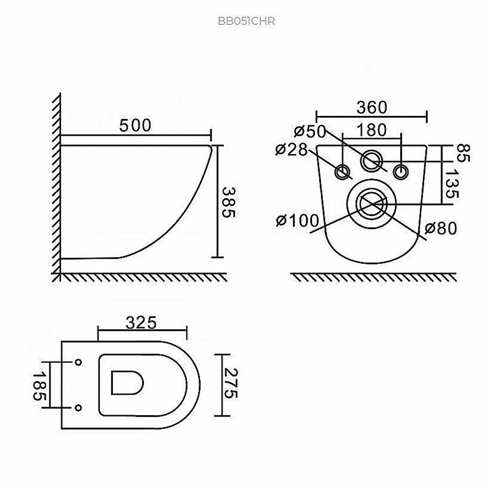 Унитаз подвесной BelBagno Amanda BB051CHR безободковый, с крышкой микролифт, с инсталляцией и кнопкой хром