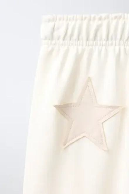 ZARA БРЮКИ WIDE LEG С НАШИВКАМИ-ЗВЕЗДАМИ, ПЕСОЧНЫЙ