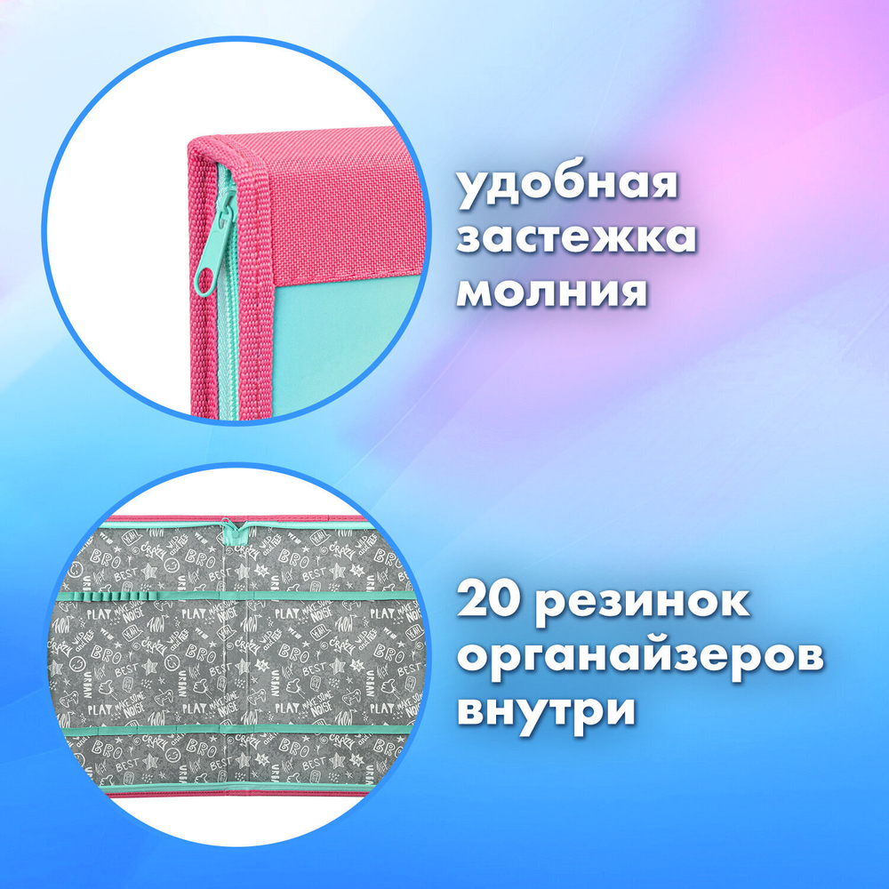 Папка на молнии BRAUBERG А4 с ручкой с органайзером 1 отделение "Unicorn" (2 штуки в упаковке)