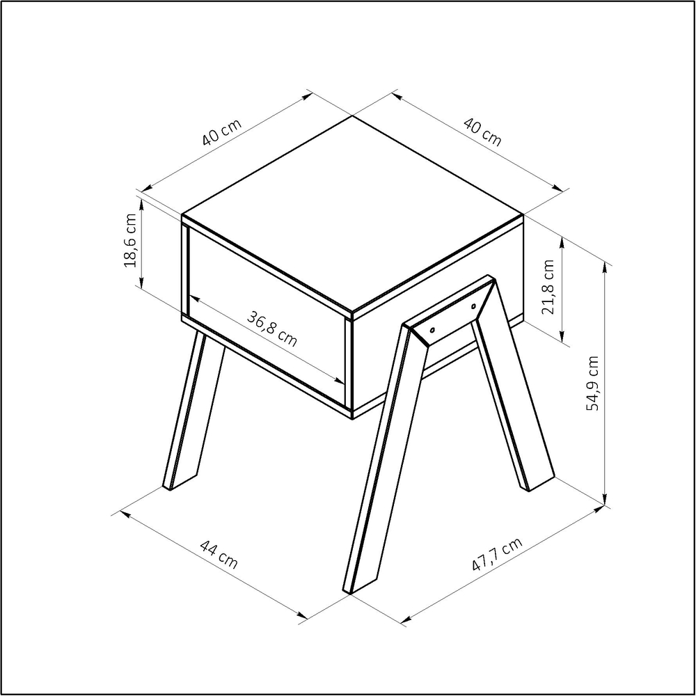 Тумба прикроватная 44х48х55, Мунк, в спальню и прихожую, с ножками из дуба, без ящика, белая, Dipriz