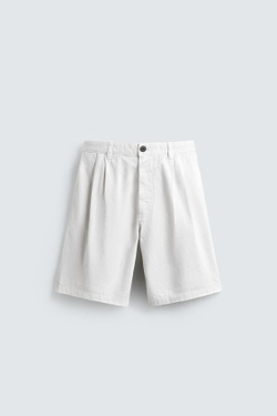 ZARA ШОРТЫ RELAXED FIT СО СКЛАДКАМИ, ЭКРЮ