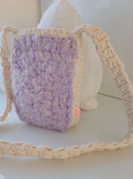 Сумка вязаная кроссбоди фиолетово-бежевая