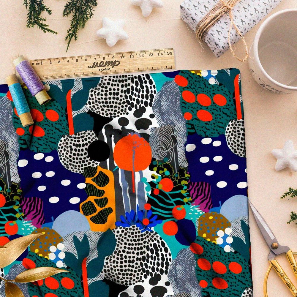 Ткань премиум флис абстрактные цветы