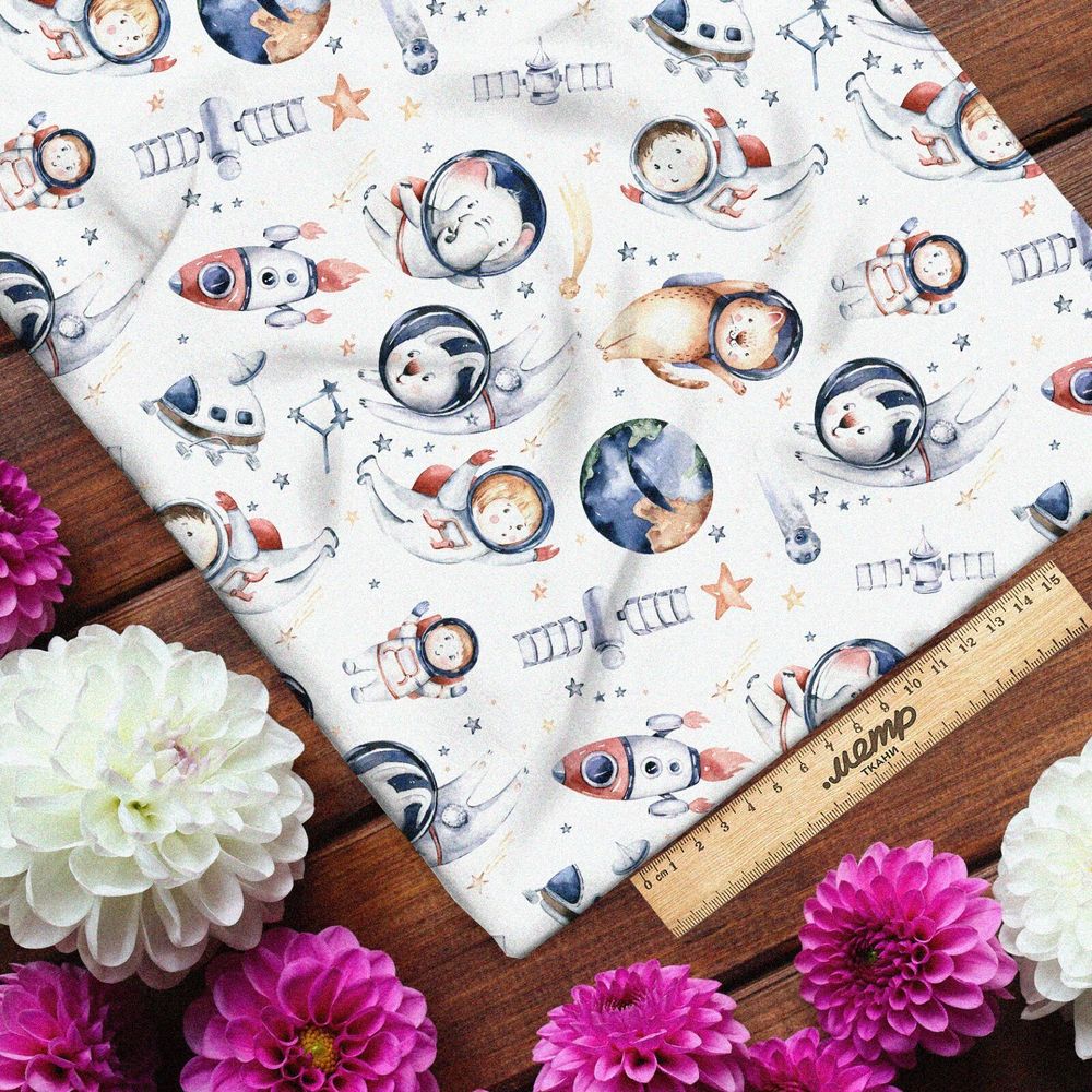 Ткань лен зверьки в космосе