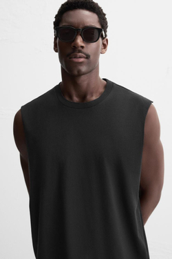 ZARA МАЙКА ИЗ ХЛОПКА, ЧЕРНЫЙ