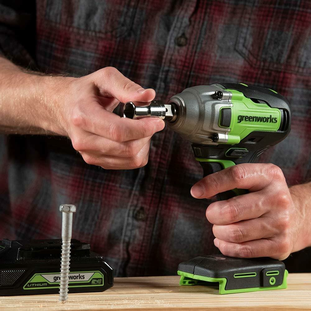 Гайковерт ударный аккумуляторный GREENWORKS GD24IW400 24В,400Hm,1/2,б/щ,без АКБ и ЗУ (3802907)