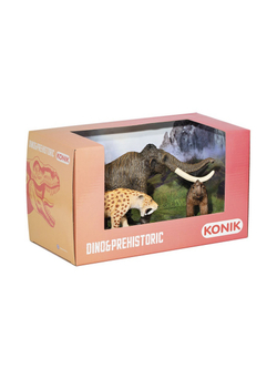 Фигурка KONIK набор доисторических животных: мамонт, мамонтенок, смилодон