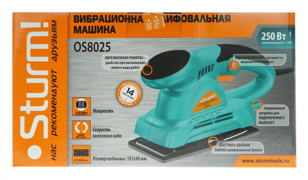 Машина шлифовальная вибрац. Sturm OS8025 250Вт 12000об/мин 90х187 мм подкл.пылес