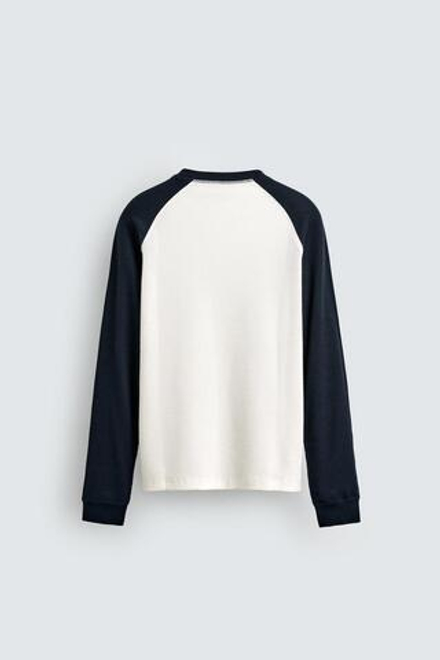 ZARA ФУТБОЛКА В СТИЛЕ КОЛОР-БЛОК ИЗ ТКАНИ ВАФЕЛЬНОГО ПЛЕТЕНИЯ, ТЕМНО-СИНИЙ/БЕЛЫЙ