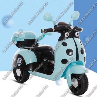 Детский электромотоцикл "Божья коровка" голубой