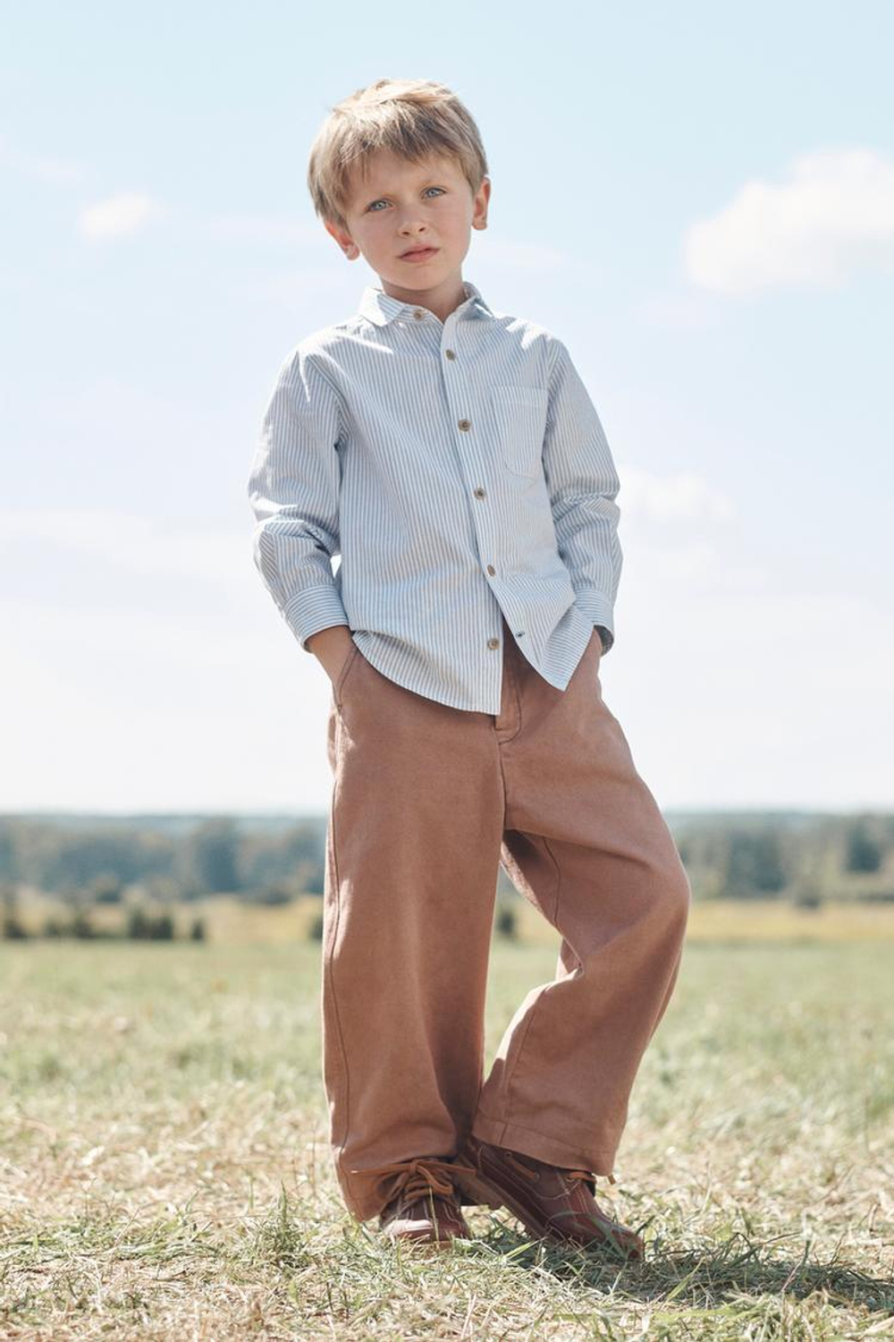 ZARA РУБАШКА С КАРМАНАМИ, СИНИЙ/БЕЛЫЙ