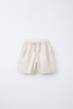 ZARA ШОРТЫ-БЕРМУДЫ ИЗ ЛЬНЯНОЙ ТКАНИ, ЭКРЮ