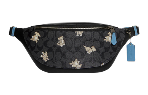 COACH Warren Signature Coated Canvas With Refined Calfskin Shoulder Bag, Fanny Pack Large Men"s Black