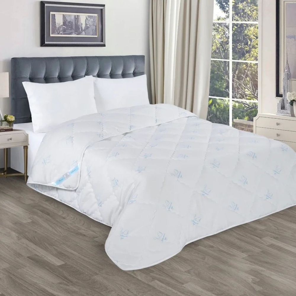 Одеяло евро, 200х220 см, Премиум, Лебяжий искус пух, 300 г/м2, всесезон, чех хл, кант, Ст-ца Т-ля