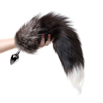 Серебристая металлическая анальная втулка 45см с хвостом чернобурой лисы размер S ToyFa Metal 712026-S