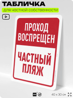 Табличка для частной территории "Проход воспрещен, частный пляж", на дом, для участка, организаций, предупреждающая, 40х30 см, Silver Plane x Айдентика Технолоджи