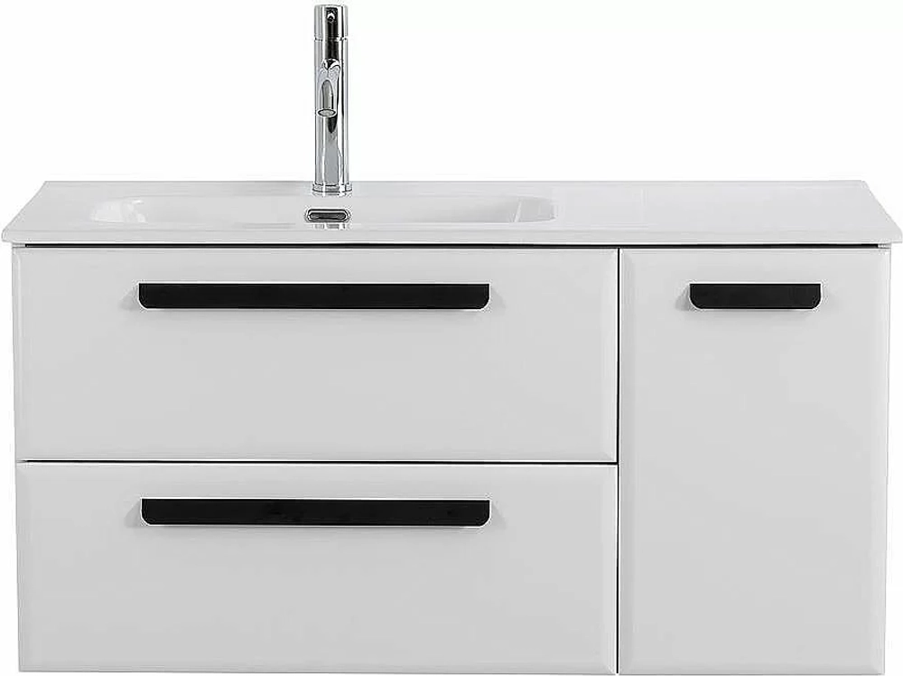 Тумба с раковиной Cezares ECO-CER-N 100 ECO-CER-N-1000-2C-1A-SO-BL белая глянцевая