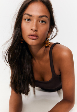 STRADIVARIUS Эмалированные серьги в виде двойных цветов, золотой