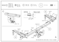 Фаркоп оцинкованный Galia F101A для Opel Corsa D 2006-2014, FIAT Grande Punto 2005-2010, Grande Punto Evo 2005-2010, Alfa Romeo MiTo 2008-2018(паспорт и сертификат в комплекте)(без электрики)