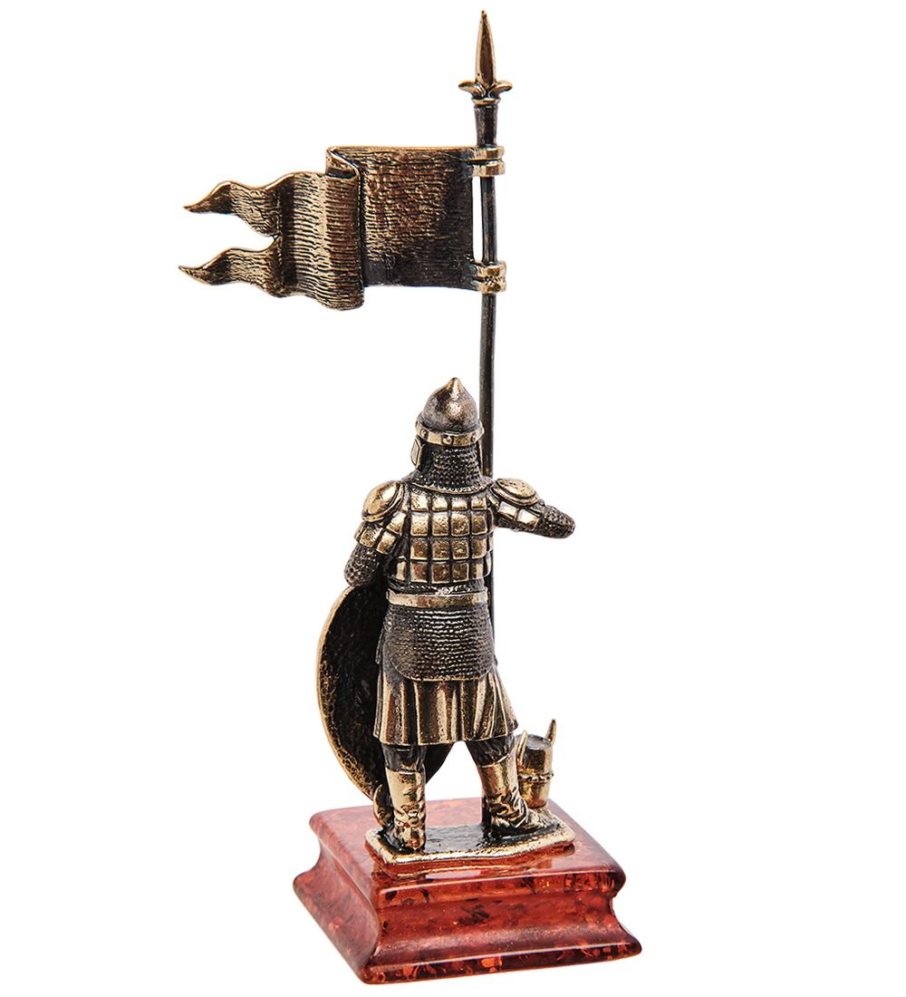 Народные промыслы AM-3263 Фигурка «Рыцарь Славянский воин с флагом» (латунь, янтарь)