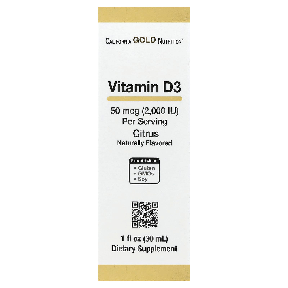California Gold Nutrition, витамин D3, с цитрусовым вкусом, 50 мкг (2000 МЕ), 30 мл (1 жидк. унция)