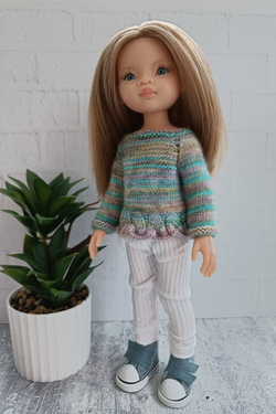 Вязаный пуловер для куклы Паола Рейна 32 см