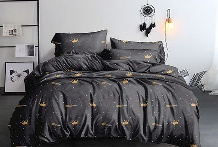 Постельное белье Simple House "Crowns" 2-спальный  Наволочка 50х70 см 2 шт  Простынь на резинке 160х200 см  Пододеяльник 175х215 см