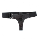 Чёрные трусики для страпона из натуральной кожи (Размер: S-M) (Цвет: черный)