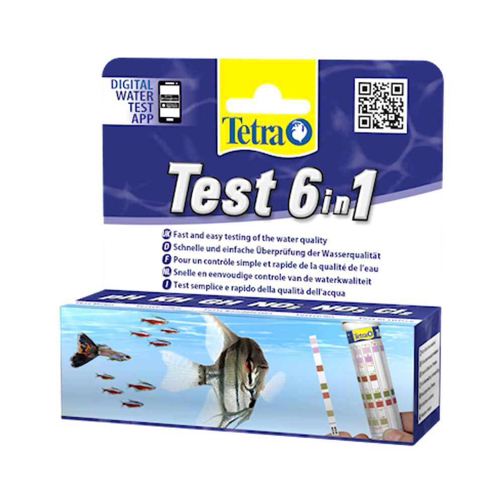 Тест Tetra 6 в 1 GH/kH/NO3/pH/CL2 полоски для пресной воды 25 шт