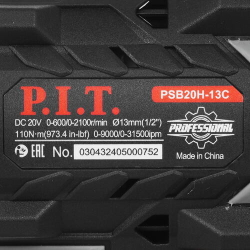 Дрель-шуруповерт аккум ударн. P.I.T. PSB20H-13C/2 (20В/2*4Ач, БЗП13мм, 110Нм, кейс)